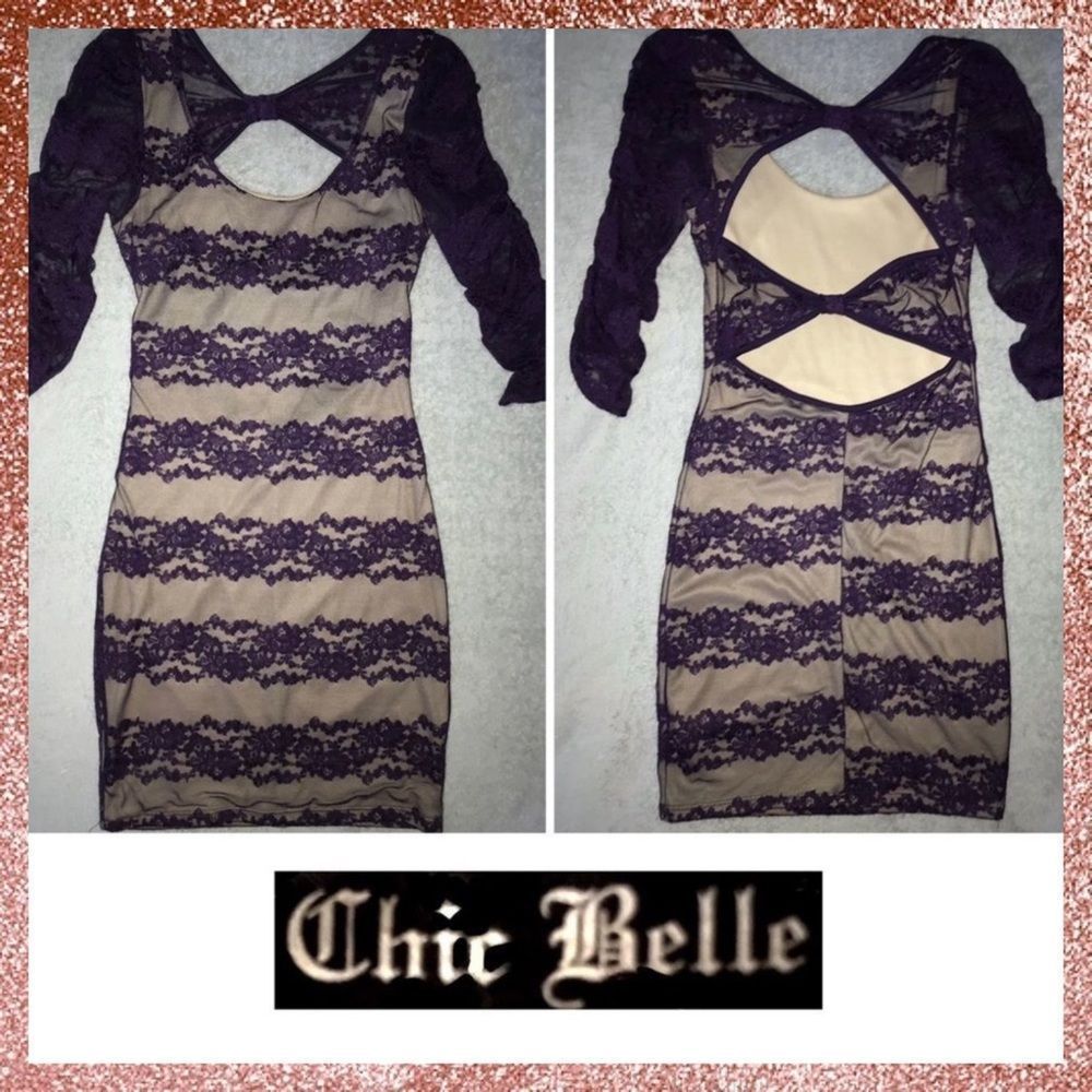 Chic Belle Purple Lace Open Back Minidress Small S